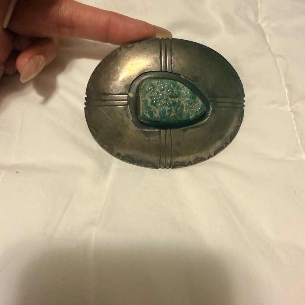 Vintage silver Oval Belt Buckle with Turquoise Stone